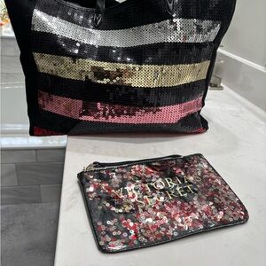 Twofer! Victoria's Secret Sequin Tote Bag and Wristlet NWOT